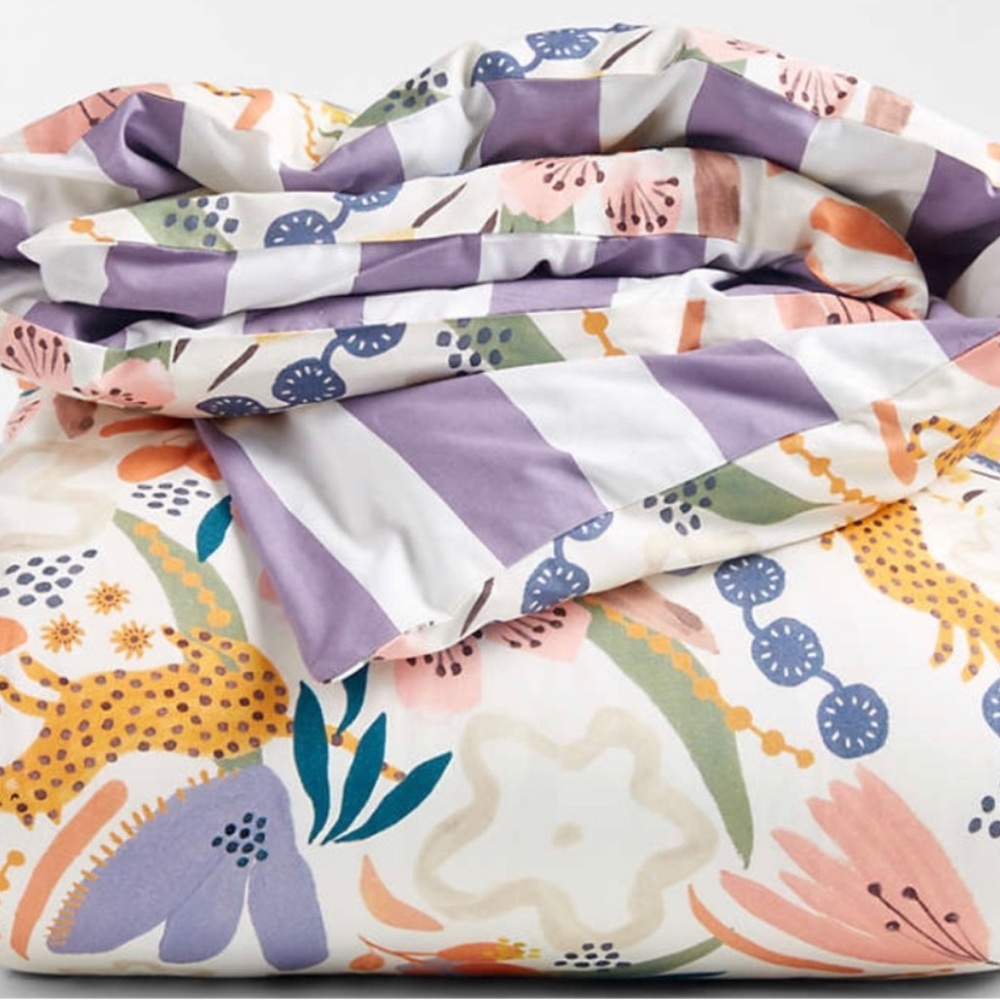 Crate and Barrel Leopard Floral Twin Duvet Cover 100% Organic Cotton